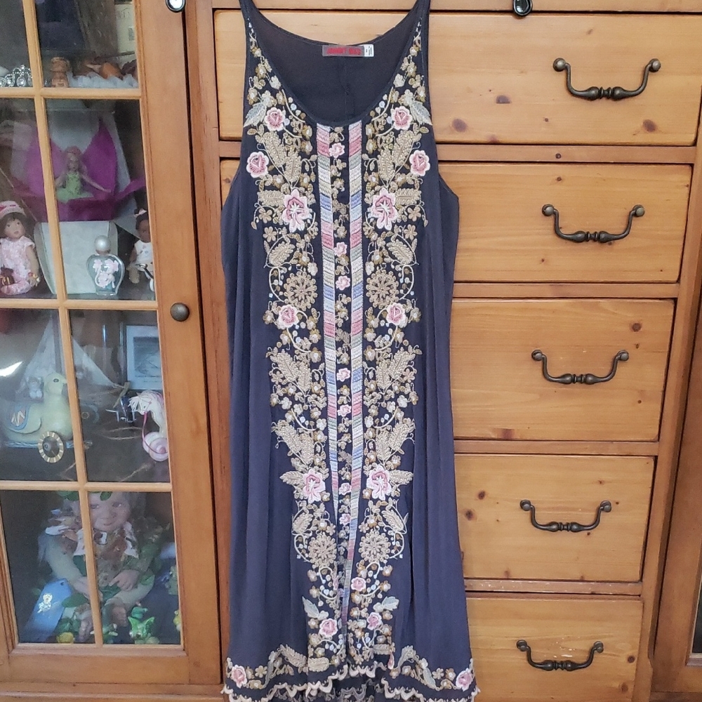 Johnny Was Navy Floral Embroidered Maxi Dress